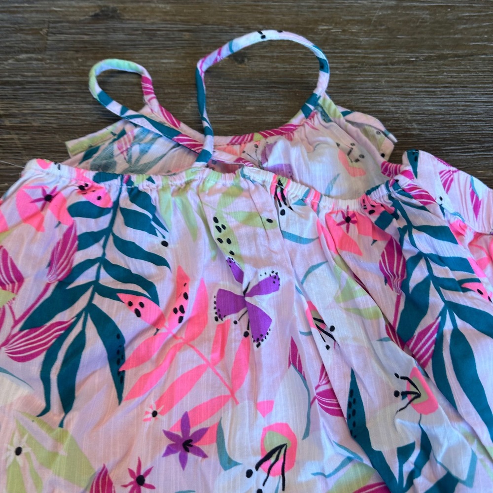 Ruffle Neck Tank and Shorts Set Girls 3T Pink Tropical Floral Jumping Beans - Picture 4 of 5